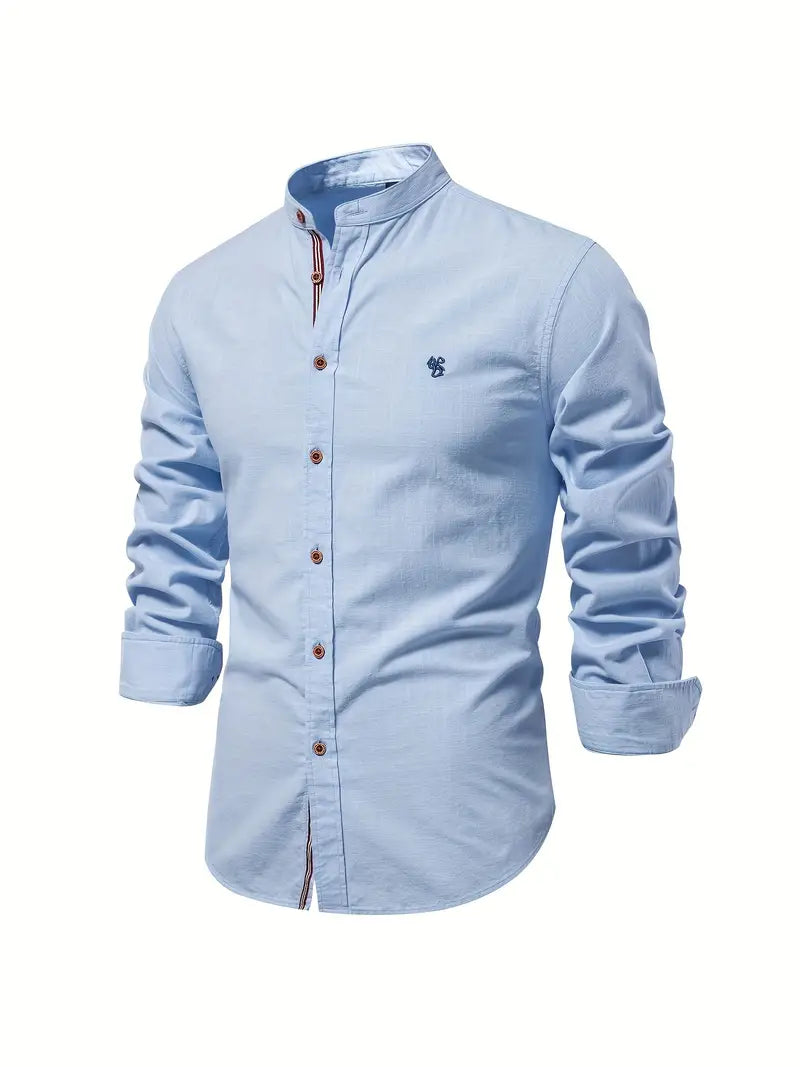 Comfortable men's long sleeve collared button shirt, classic style for versatile smart casual outfits.