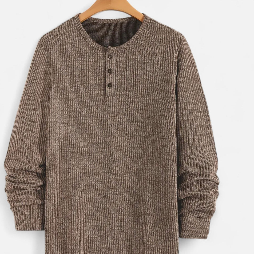 Men's cozy cable-knit henley sweater. Stylish pullover for autumn fashion & casual everyday wear.