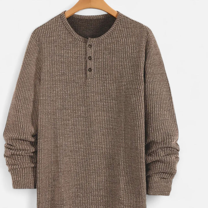 Men's cozy cable-knit henley sweater. Stylish pullover for autumn fashion & casual everyday wear.