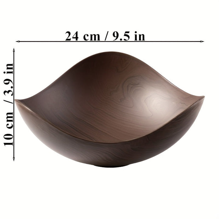 Versatile wood look snack bowl, perfect for kitchen decor or as a decorative table center.