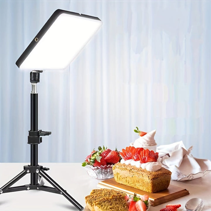 Professional adjustable light stand with lamp for studio photography. Ideal for video recording setups.