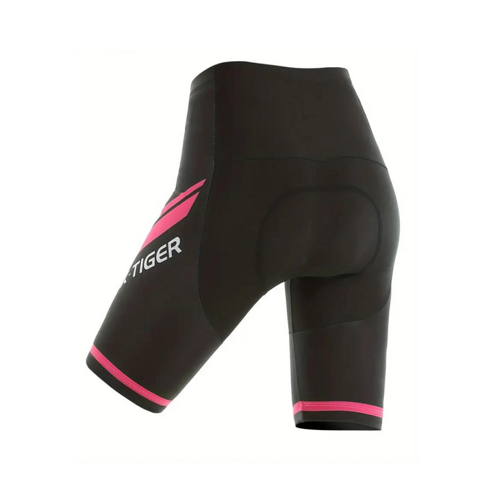 Comfortable women's padded cycling shorts, ideal for long rides, featuring breathable stretch material & soft padding.