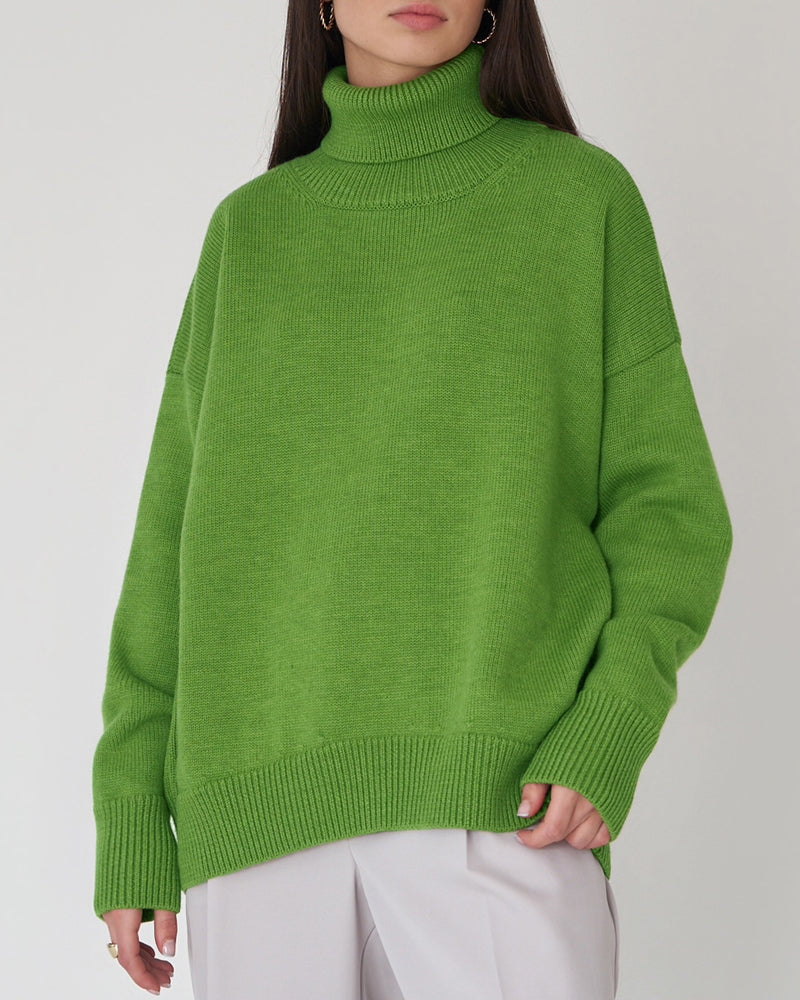 Chic women's oversized roll neck sweater, a stylish and comfortable jumper for cool days.