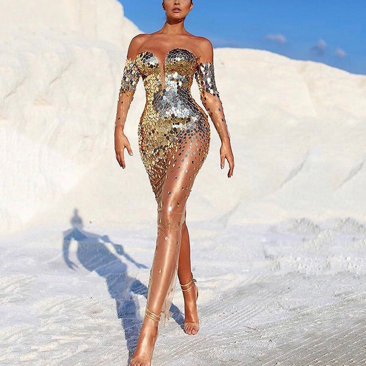Elegant gold flowy fairy evening gown for women, a sophisticated long dress perfect for special occasions.