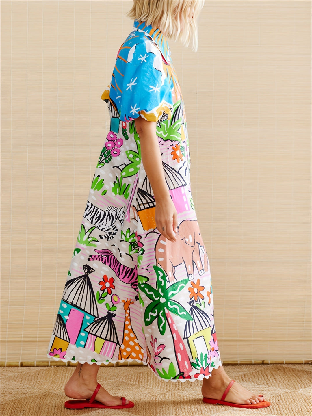Comfortable & chic women's floral midi dress. Perfect for warm summer events, vacation, or elegant outings.