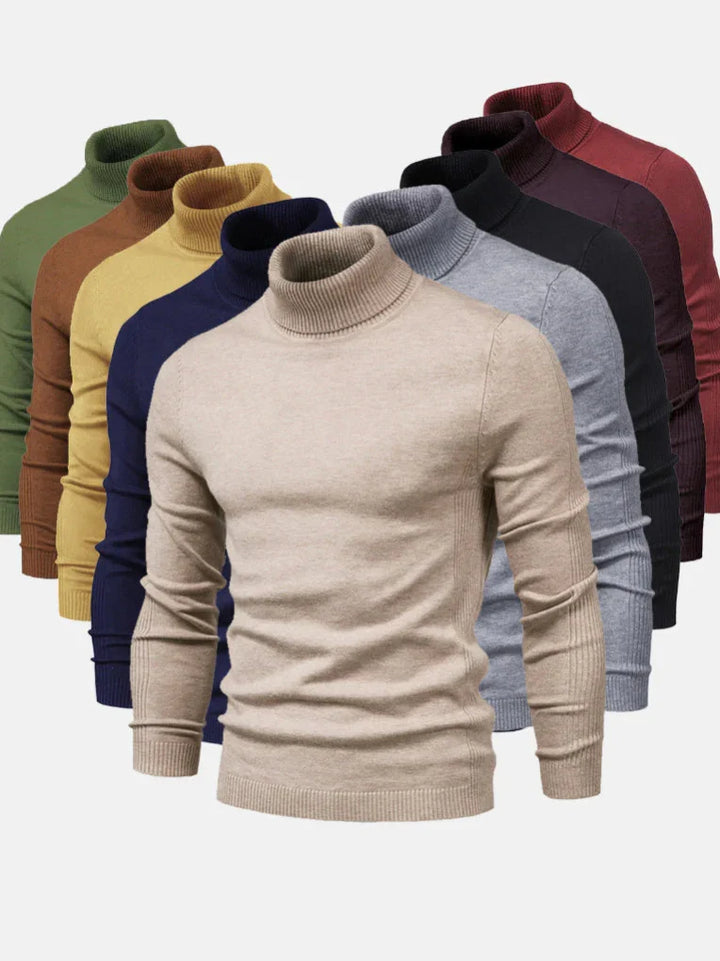 High-quality men's classic turtleneck sweater, durable for versatile styling.