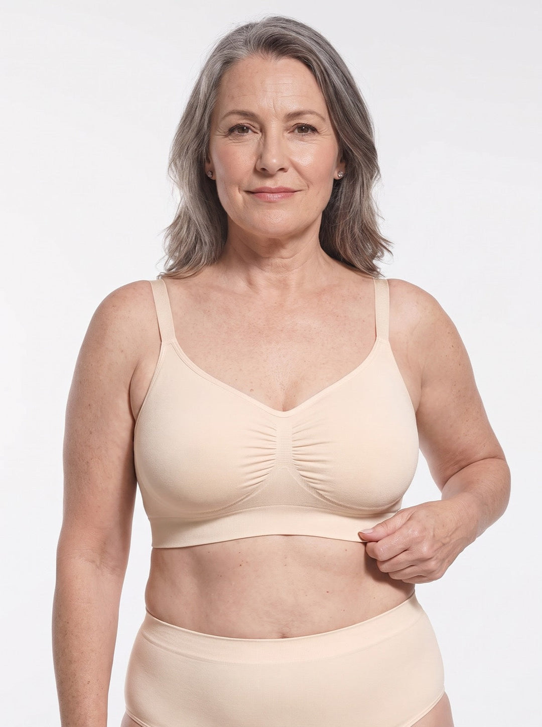 Seamless wire-free comfort bra for women, soft & stretchy for daily wear.