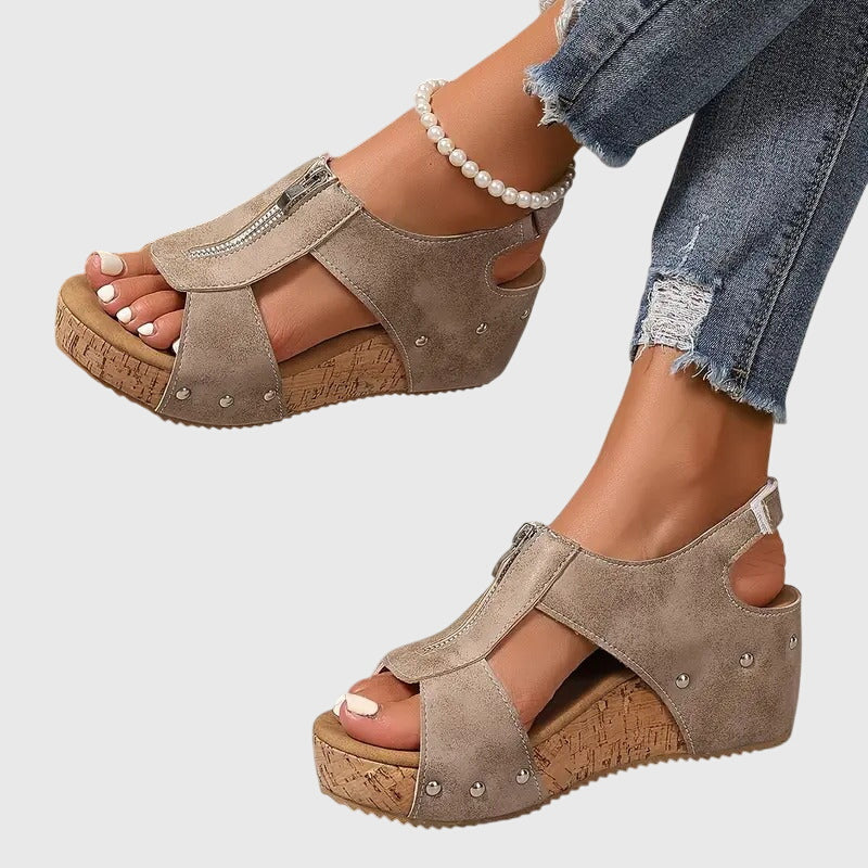 Versatile women's zipper sandals, orthopaedic comfort footwear with arch support for walking.