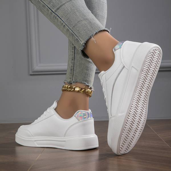 Women's White Trainers with Metallic Accents