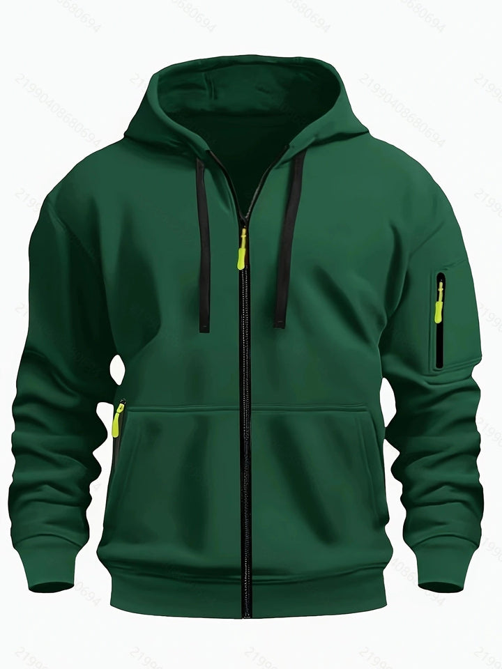 Stylish men's zip-up hoodie, a must-have for fall fashion.