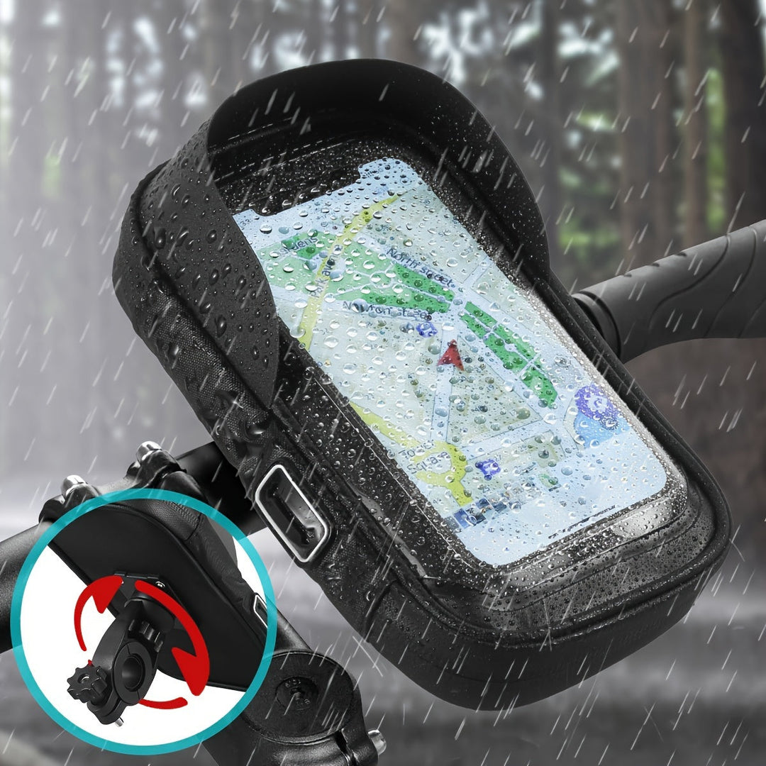 Universal waterproof handlebar phone holder for bikes, motorcycles & e-bikes. Secure smartphone mount.