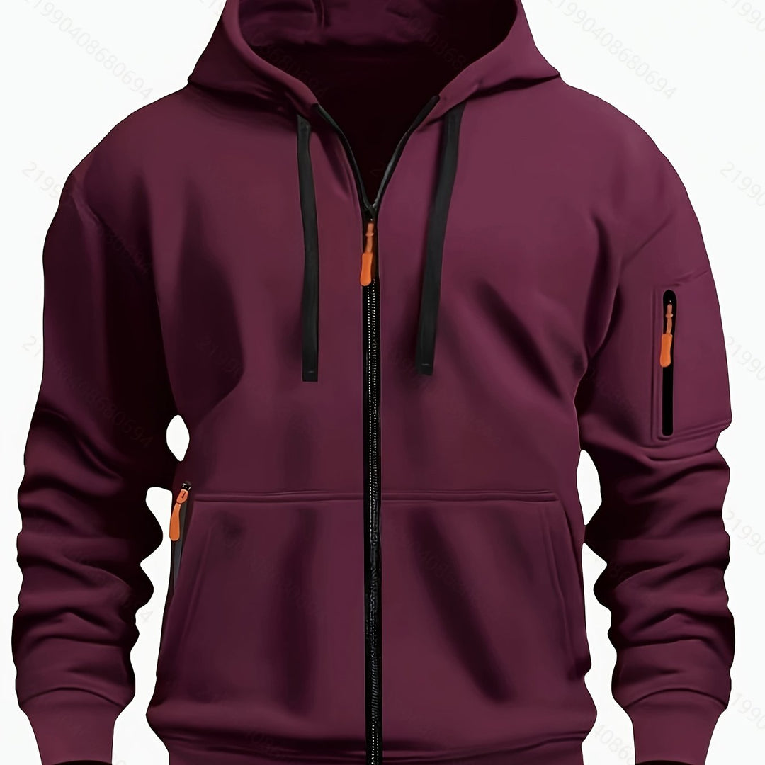 Back view of men's comfortable full-zip hoodie.