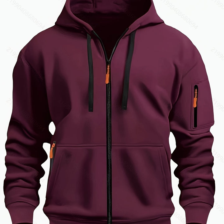 Back view of men's comfortable full-zip hoodie.