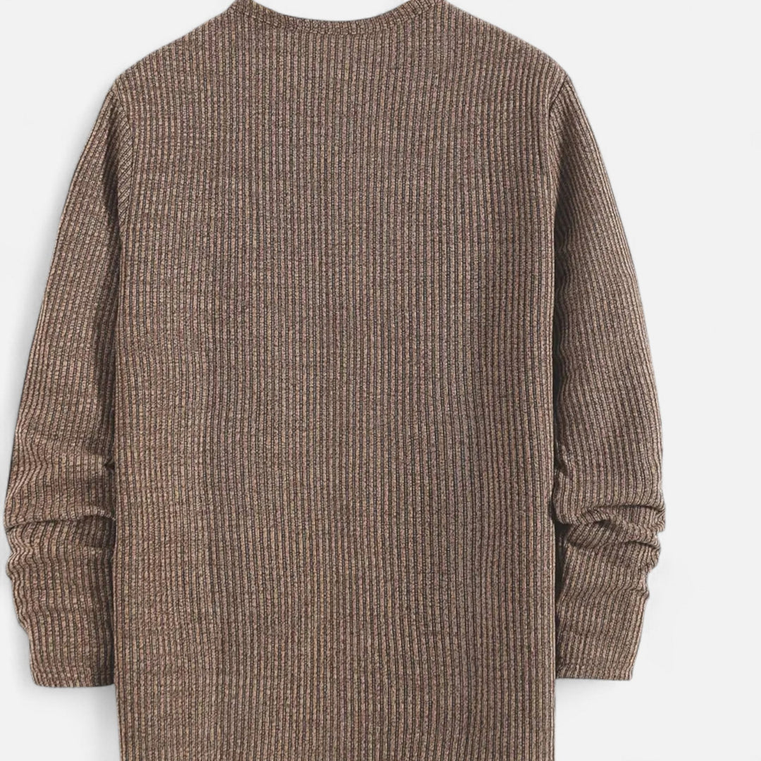 Modern men's cable-knit henley sweater. Stylish and warm pullover, perfect for casual spring & autumn fashion.
