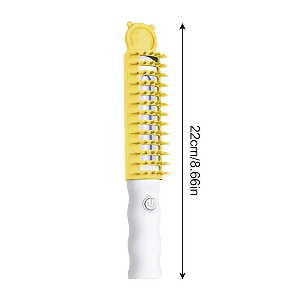 Innovative heated electric pet brush for soothing grooming, removes loose fur from cats & dogs.