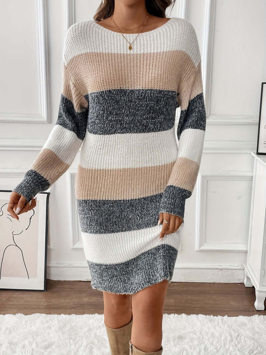 Women's Striped Knitted Sweater Dress
