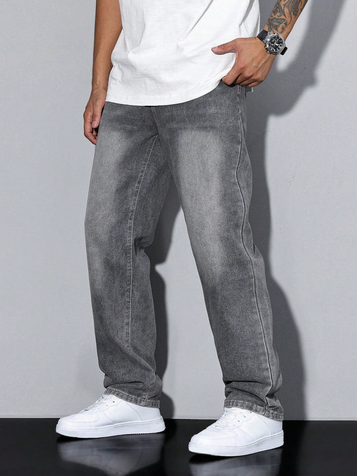 Soft-feel men's washed straight leg jeans, combining comfort with a timeless denim style.