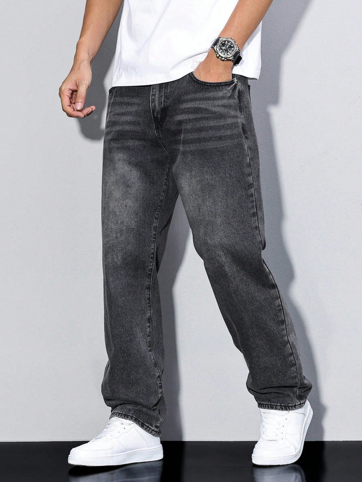 Men's everyday straight leg jeans, washed for a unique texture and comfortable loose fit.