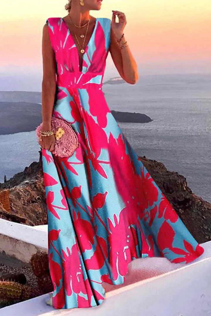 Beautiful women's elegant maxi dress, suitable for summer wedding guests, formal events, or a sophisticated vacation.