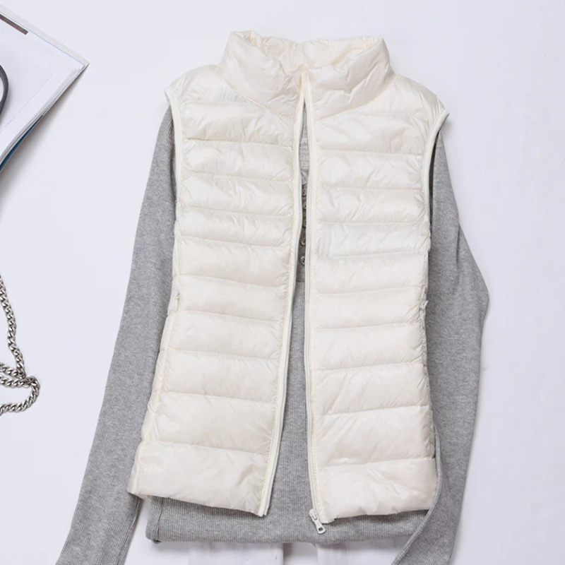 Stylish women's quilted vest, perfect for casual, effortless layering fashion.
