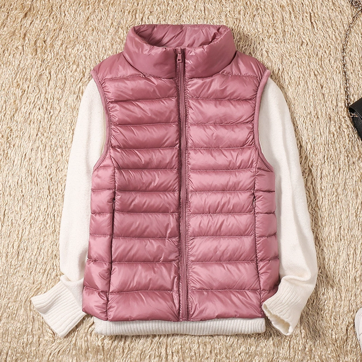 Casual women's quilted sleeveless vest, excellent for comfortable fashion layering.