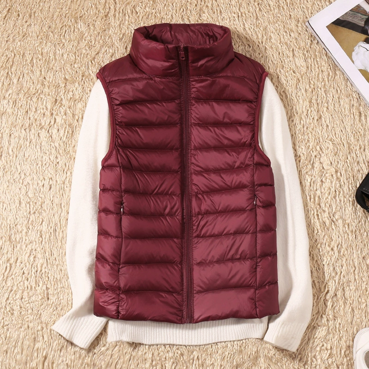 Fashionable women's sleeveless quilted jacket for a chic, seasonal look.