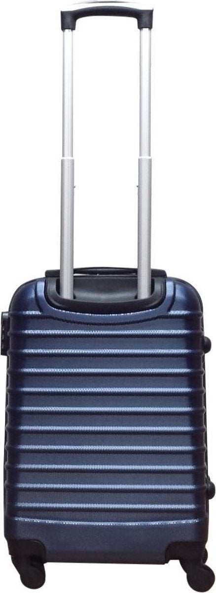 Secure dark blue 2-piece hard shell luggage set, great for international vacation travel.