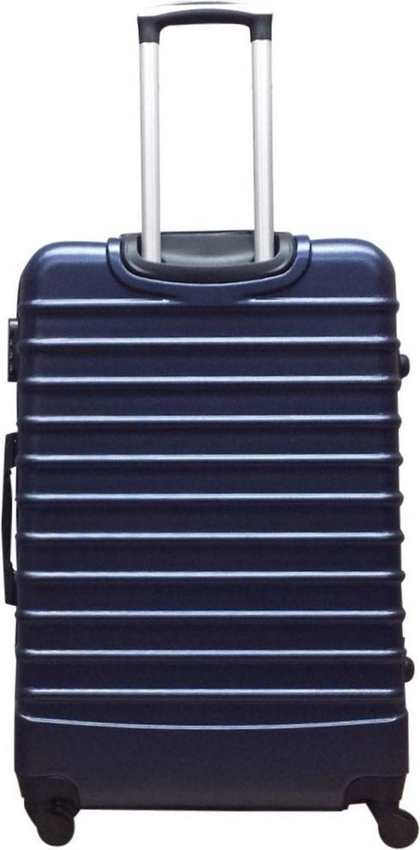 Modern dark blue hard shell suitcase set, durable and lightweight for frequent business travel.