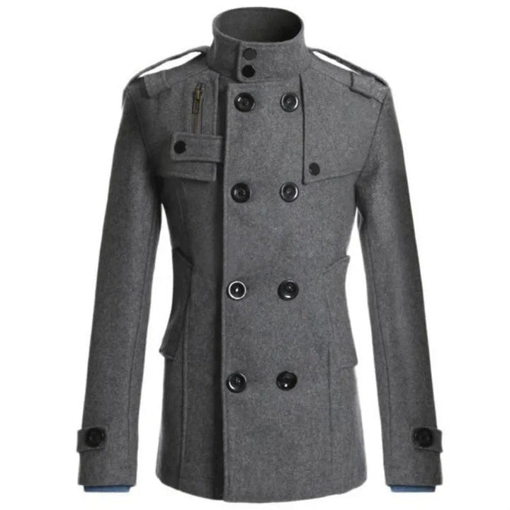 Fashionable men's double-breasted trench coat. Essential outerwear for a smart, timeless look this season.