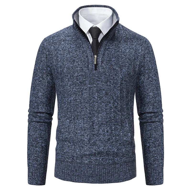 Men's long sleeve quarter zip cable knit sweater. Regular fit pullover, perfect for casual winter outings & layering.