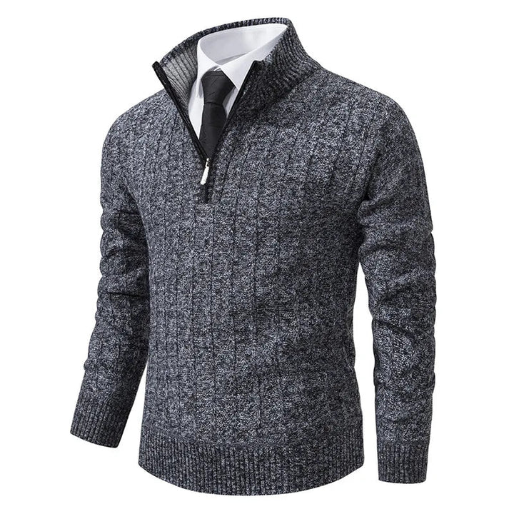 Classic quarter zip men's sweater with intricate cable knit design. A warm & stylish pullover, ideal for cold weather.