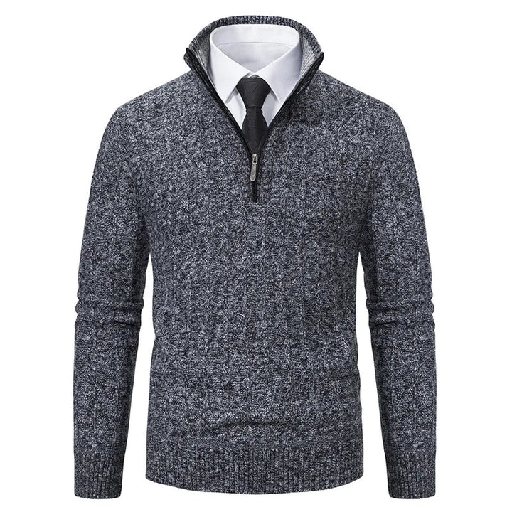 Versatile men's stylish quarter zip cable knit pullover. Warm, cozy, and perfect for winter fashion & layering.