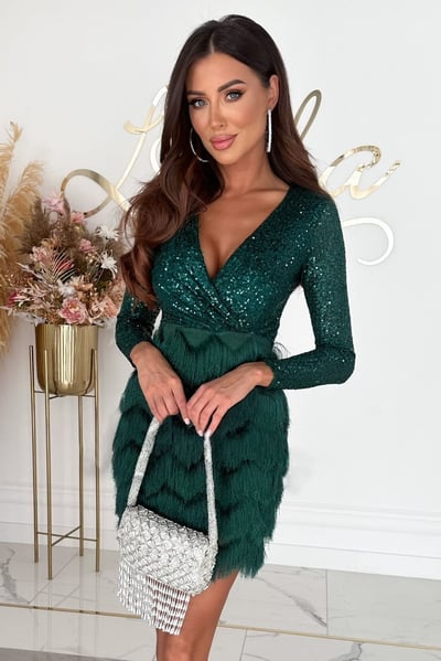 Glamorous women's sequin fringe mini dress, a sparkling choice for dance and night out.