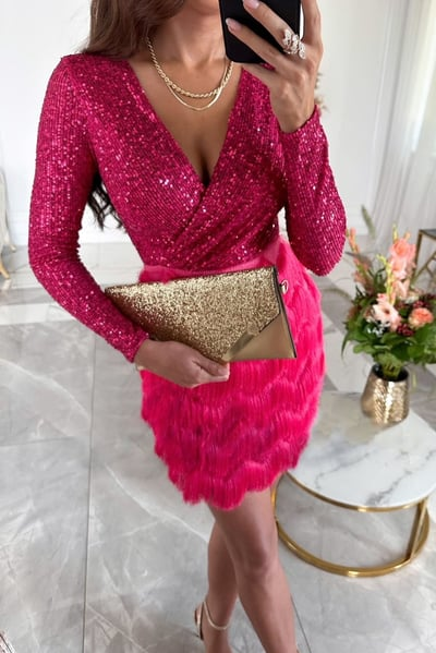Women's dazzling sequin fringe mini dress, ideal for glamorous evening events and celebrations.