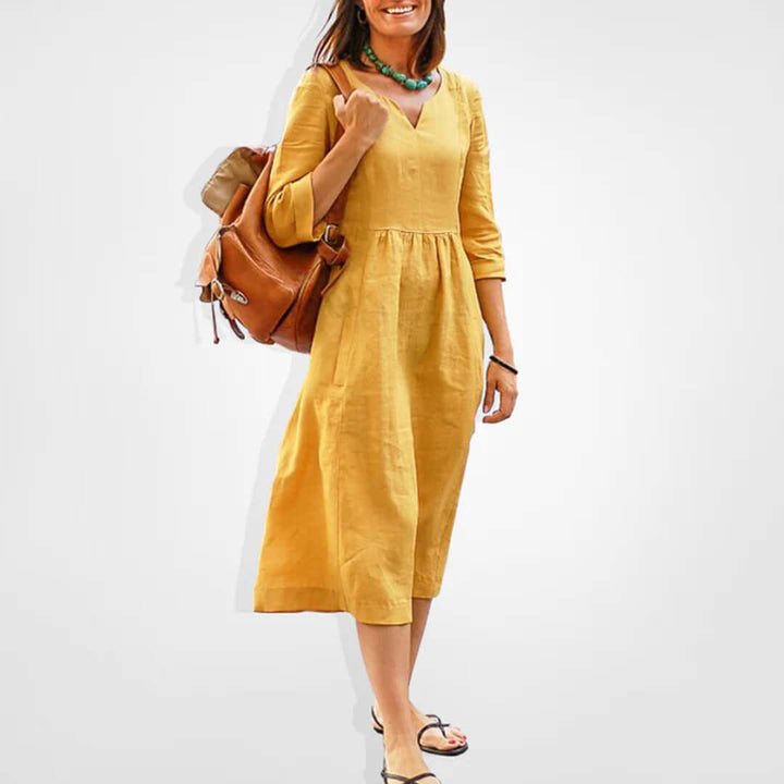 Women's V-Neck Empire Waist Midi Dress