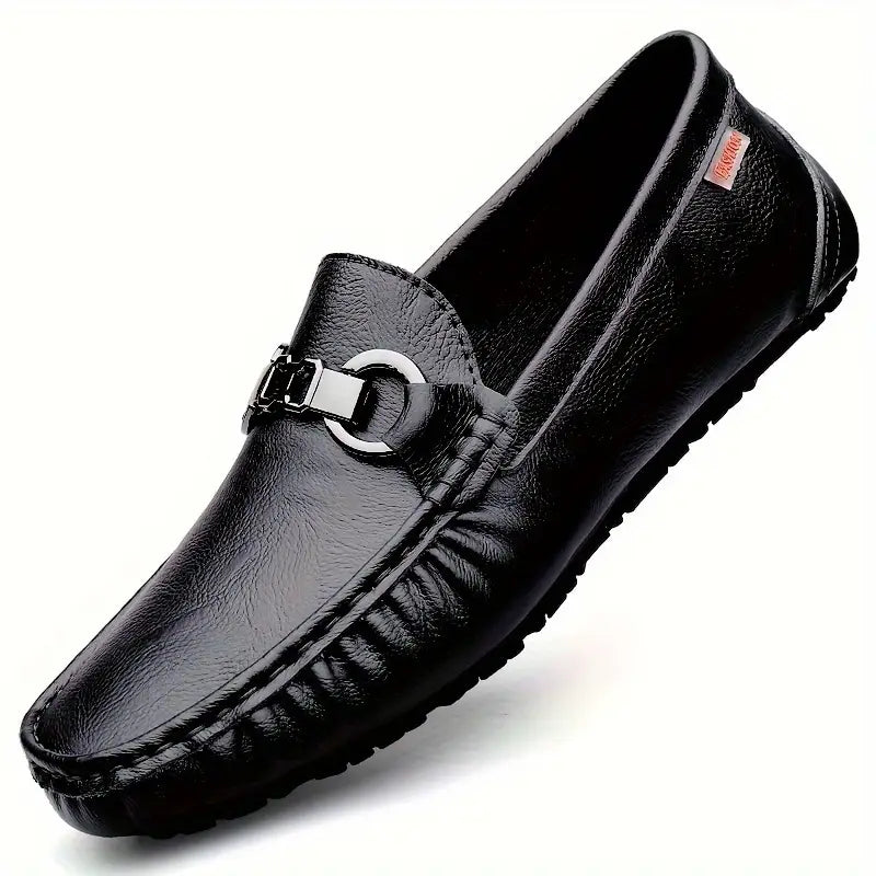 Black men's slip-on loafers, ideal for versatile dress-casual fashion and all-day comfort. Smart everyday shoes.