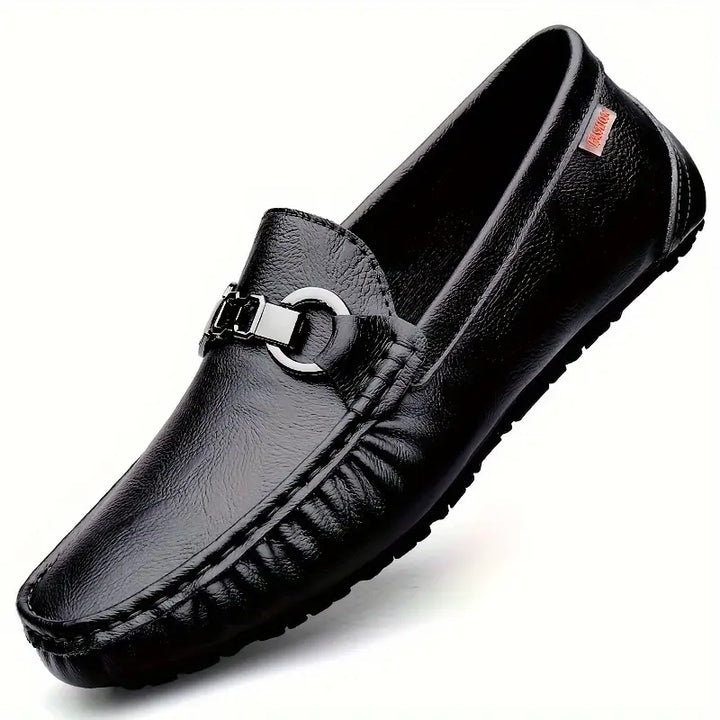 Black men's slip-on loafers, ideal for versatile dress-casual fashion and all-day comfort. Smart everyday shoes.