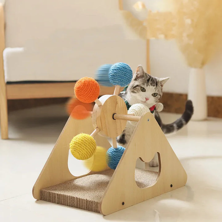 Interactive Cat Toy Ferris Wheel with scratching board & play balls for engaging feline play & mental stimulation.