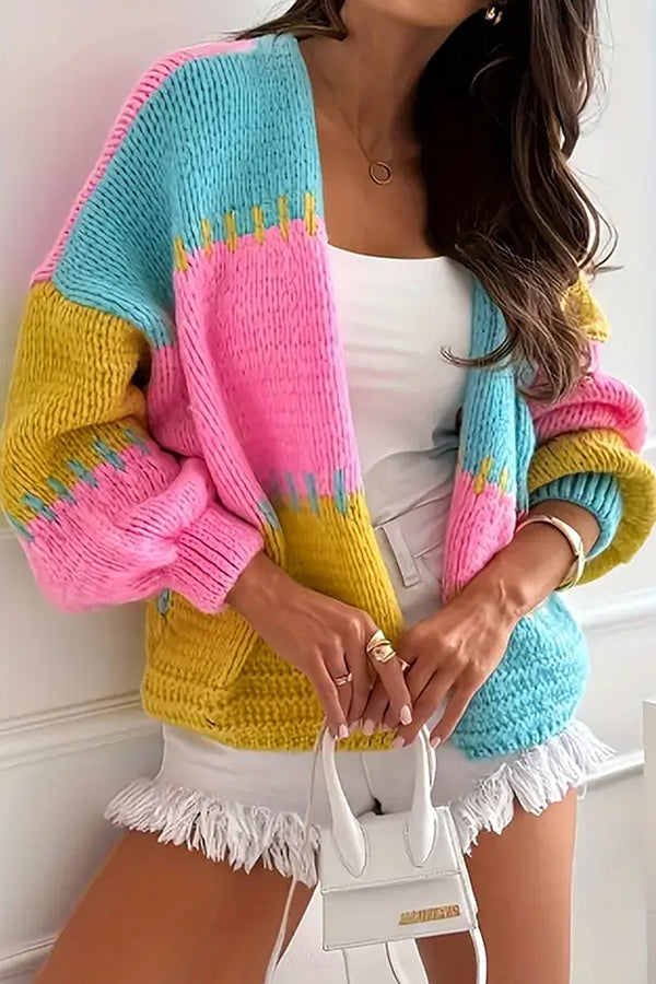 Everyday comfort: Women's casual cardigan with contrast seams, great for vacation outfits.