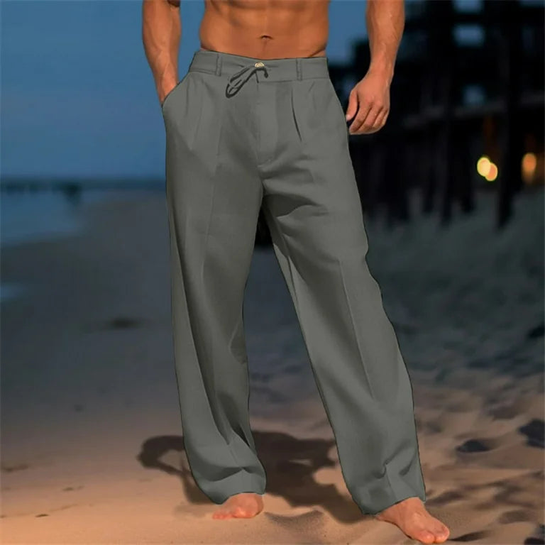 Men's classic plain wide leg trousers. Relaxed, breathable, perfect for comfort & summer style.
