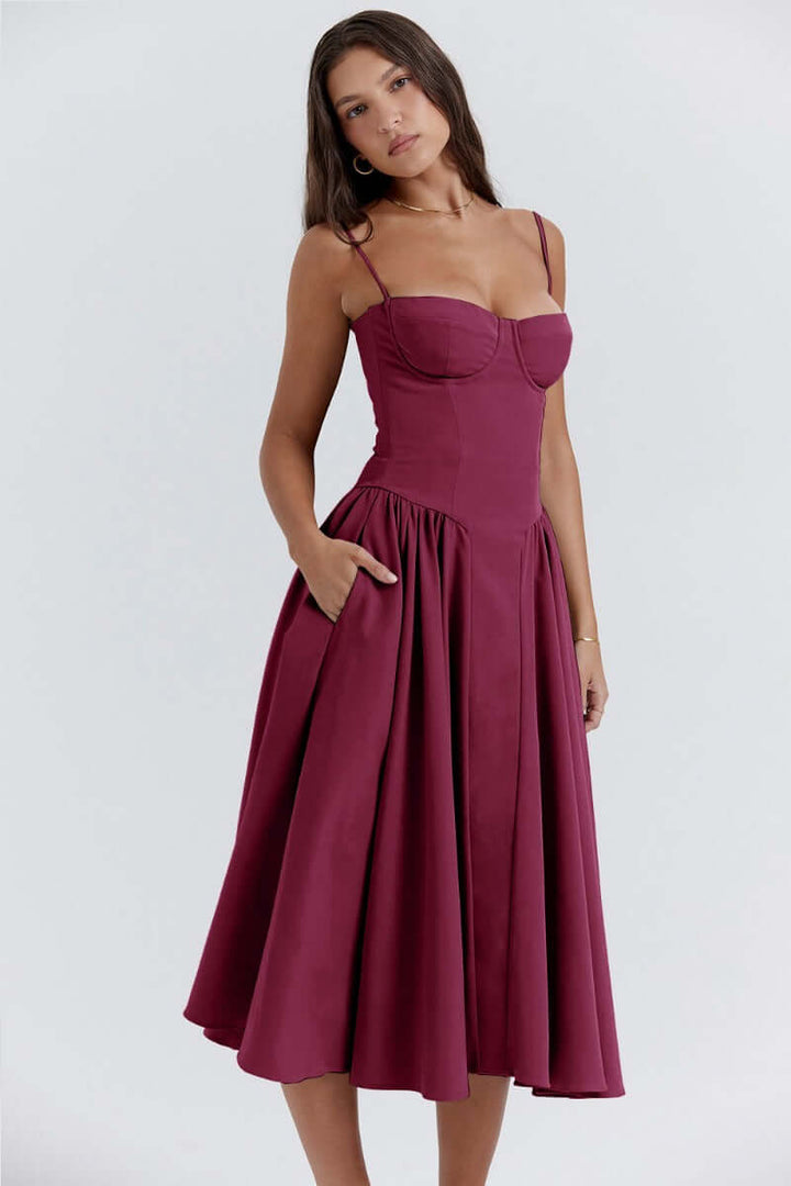 Women's Sleeveless Corset Fit Midi Dress