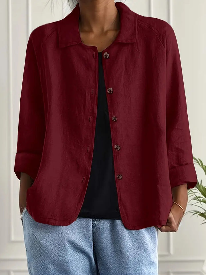 Essential women's 3/4 sleeve collared button-down top, a versatile piece for any wardrobe.