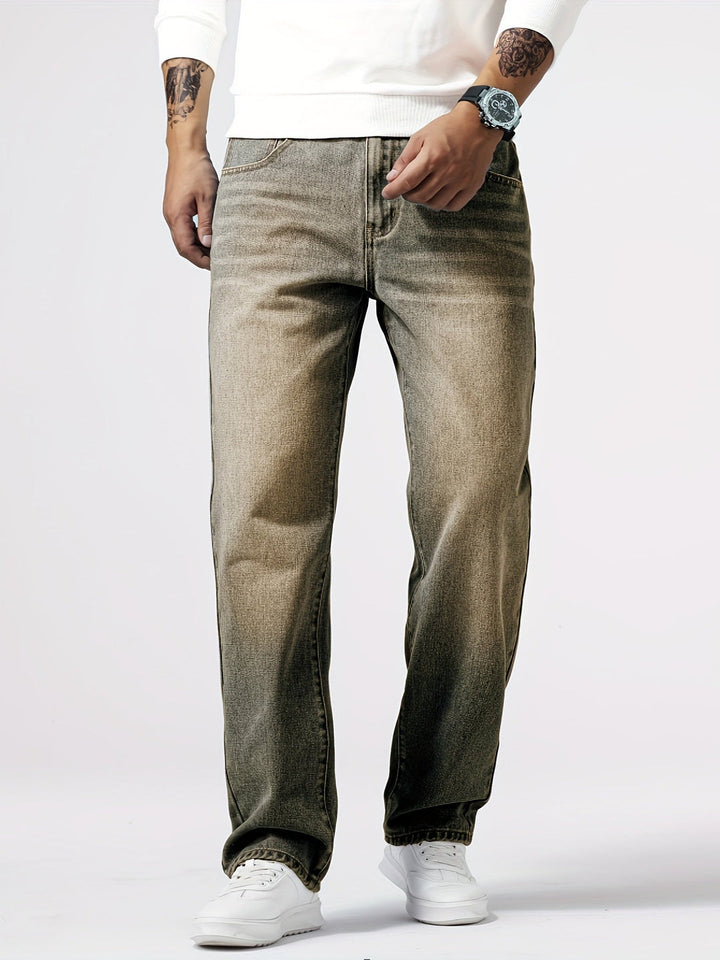 Men's Straight Leg Jeans - Classic Washed Denim Fit. Comfortable, versatile bottoms for casual wear.