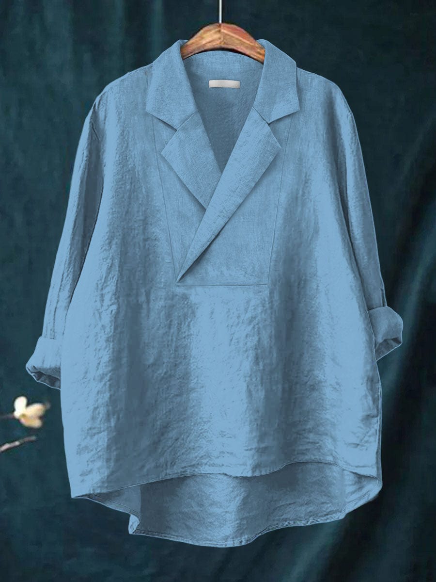 Dressy multi-color women's lapel blouse, a stylish long-sleeve fashion top for various occasions.