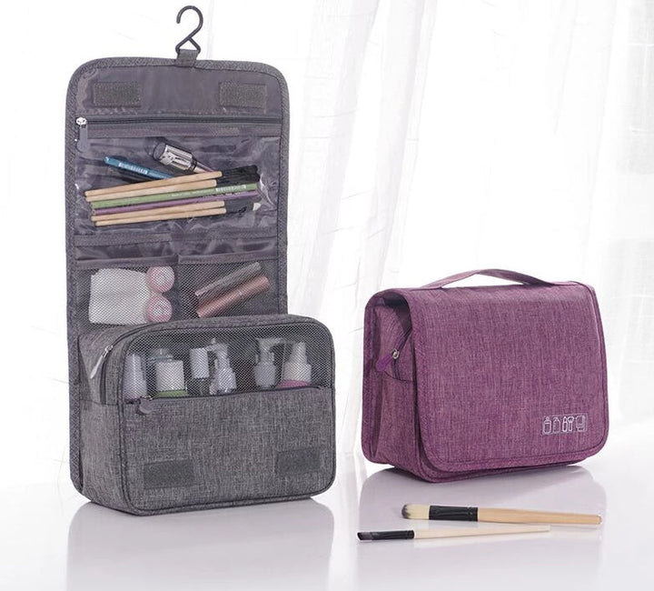 Deluxe unisex hanging toiletry bag for travel, perfect for organizing cosmetics & essentials.