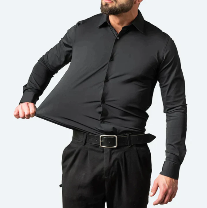 Versatile men's long sleeve button-down shirt, a slim-fit essential for formal wear or business casual.