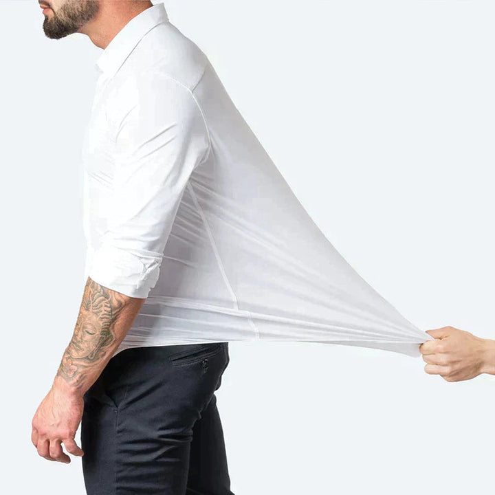 Tailored men's slim-fit dress shirt with long sleeves, ideal for a sleek and sophisticated look.