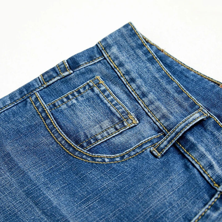 Everyday blue denim shorts for men, classic fit, comfortable for summer wear.