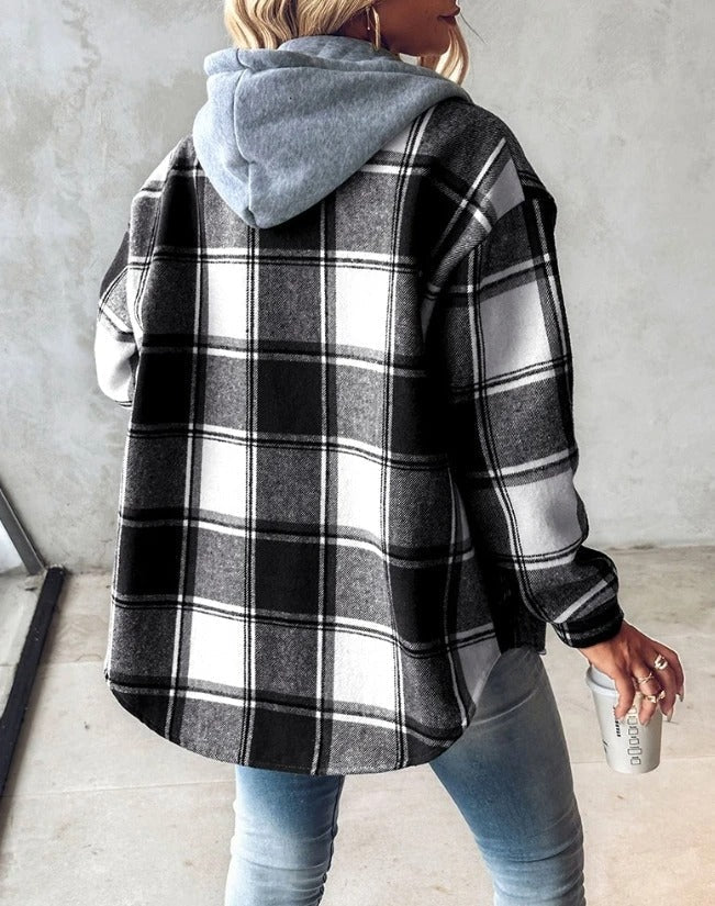 Man wearing a relaxed fit flannel button-up shirt jacket, great for casual everyday comfort.