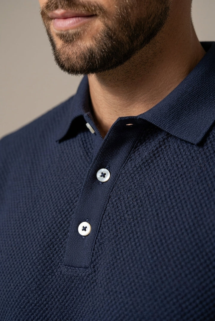 Stylish men's textured polo shirt and matching drawstring shorts. Perfect relaxed fit spring/summer casual outfit.
